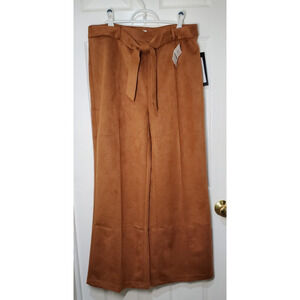 Carole Wren Women’s Faux Suede Wide-Leg Pants - Camel Brown - Size L